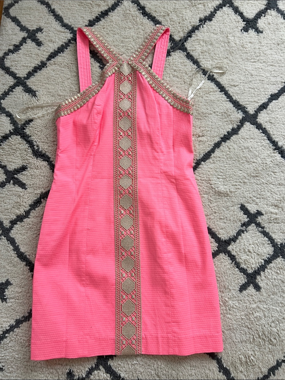Pink gold embroidered Strap Mini Dress